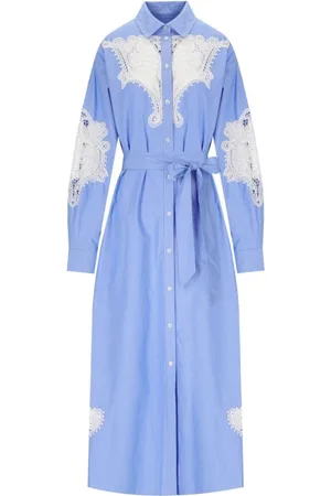 Essentiel Antwerp Kleedjes, Dames, Blauw, S, Katoen, Blauwe Kantoverhemdjurk