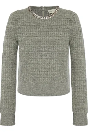 Tory Burch Truien, Dames, Grijs, L, Wol, Wollen Trui met Kettingdetail