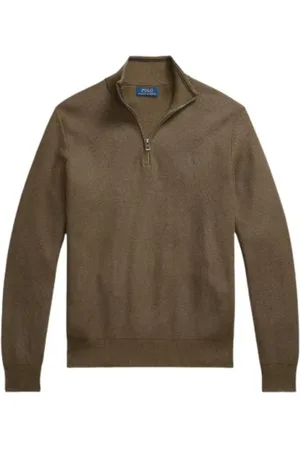 Ralph Lauren Truien, Heren, Groen, XS, Katoen, Honeycomb Knit Half-Zip Katoenen Trui