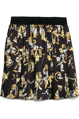 VERSACE Rokken, Dames, Zwart, 2Xs, Zwarte Logo Print Geplooide Rok