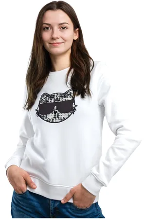 Karl Lagerfeld Sweatshirts & Hoodies, Dames, Wit, L, Katoen, Witte Katoenen Sweatshirt