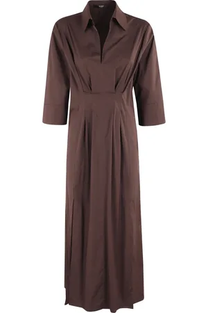 SEVENTY BY SERGIO TEGON Kleedjes, Dames, Bruin, XS, Katoen, Bruine Poplin Stretch Katoenen Jurk