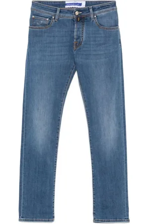 Jacob Cohen Jeans, Heren, Blauw, W40, Blauwe Jeans Knoopsluiting Klassiek Zakken