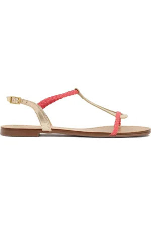 Kazar Schoenen, Dames, Roze, 35 EU, Leer, Roze en gouden platte leren sandalen