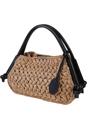 ELEVENTY Tassen, Dames, , ONE Size, Leer, Handgeweven Kleine Tas met Leren Handvat