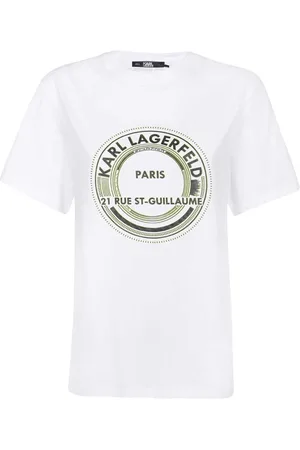 Karl Lagerfeld Tops, Dames, Wit, M, Katoen, T-shirt met print aan de voorkant van katoen