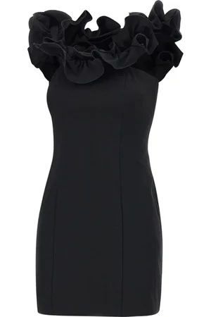 ROTATE Kleedjes, Dames, Zwart, S, Zwarte Ruffle Jurk met Open Schouders
