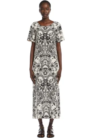 Max Mara Kleedjes, Dames, Wit, M, Witte Zijden Bedrukte Maxi Jurk