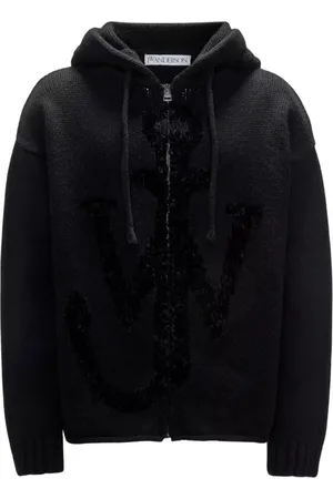 J.W.Anderson Truien, Heren, Zwart, M, Wol, Hooded Cardigan Wool Sweater