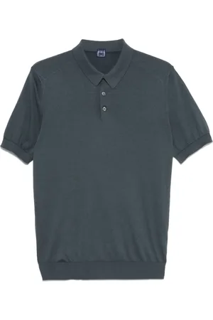 FEDELI Tops, Heren, Blauw, 2Xl, Blauw-Grijs Polo Kraag Sweater