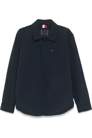 Tommy Hilfiger Jassen, Heren, Blauw, M, Katoen, Overhemd met Drukknoopsluiting Lange Mouwen