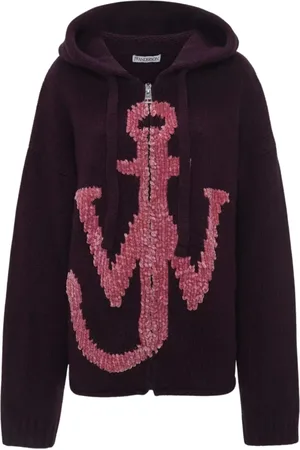 J.W.Anderson Sweatshirts & Hoodies, Dames, Paars, M, Wol, Anchor Zip-Up Hoodie