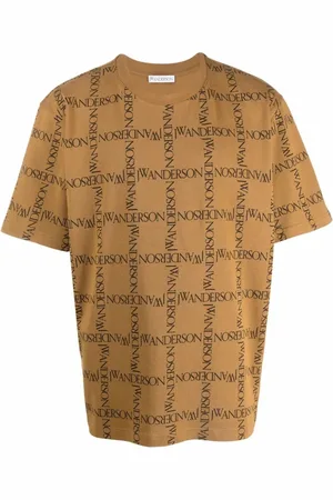 J.W.Anderson Tops, Heren, Bruin, S, Katoen, Logo Oversize T-shirt