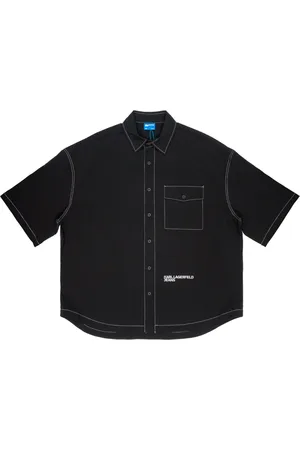 Karl Lagerfeld Overhemden, Heren, Zwart, M, Polyester, Short Sleeve Shirt