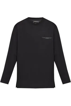 Y-3 Tops, Heren, Zwart, M, Katoen, Logo Lange Mouw T-shirt