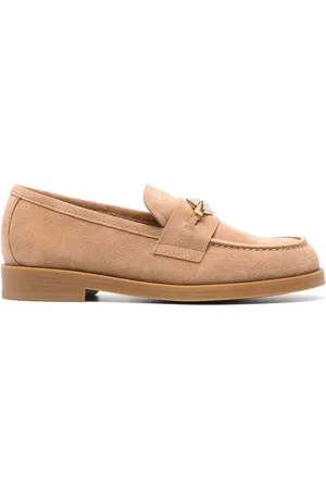 Jimmy Choo Schoenen, Dames, , 39 1/2 EU, Leer, Lichtbruine Leren Loafers met Lage Hak