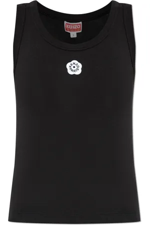 Kenzo Tops, Dames, Zwart, M, Katoen, Top met Logo Patch