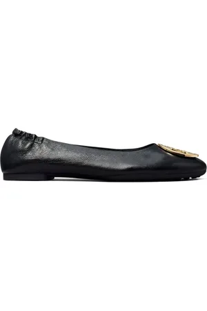 Tory Burch Schoenen, Dames, Zwart, 36 1/2 EU, Leer, Logo Ballerina`s