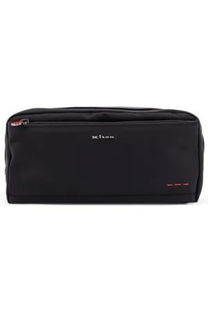 Kiton Tassen, Heren, Zwart, ONE Size, Nylon, Nylon Beauty Case met Leren Details
