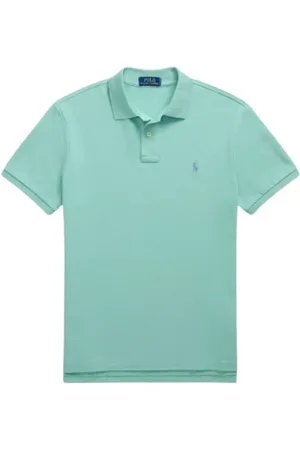 Ralph Lauren Tops, Heren, Blauw, L, Katoen, Custom Slim Fit Polo met Korte Mouwen
