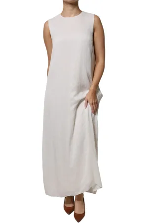 PESERICO SIGN Kleedjes, Dames, Wit, L, Maxi Jurk met Logo Details
