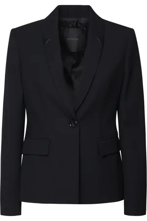 Pinko Jassen, Dames, Zwart, L, Leer, Double-Breasted Jas met Revers
