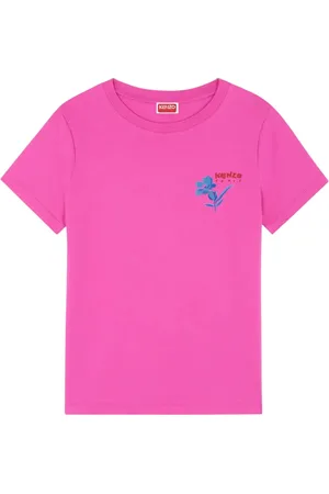 Kenzo Tops, Dames, Roze, XS, Katoen, T-shirt met getekende bloemen