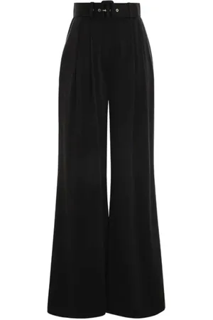 ZIMMERMANN Broeken, Dames, Zwart, M, Leer, Zijden broek met wijde pijpen