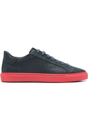 HIDE&JACK Schoenen, Heren, Blauw, 42 EU, Leer, Marineblauwe Krokodilleneffect Leren Sneakers