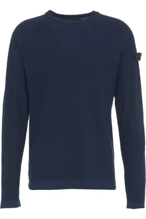 Peuterey Truien, Heren, Blauw, L, Katoen, Blauw Gebreid Shirt met Afneembaar Logo