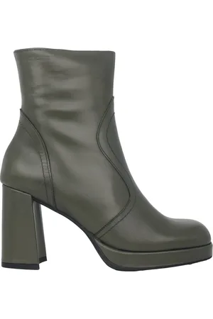 Wonders Schoenen, Dames, Groen, 41 EU, Leer, Groene leren enkellaars met 8 cm hak