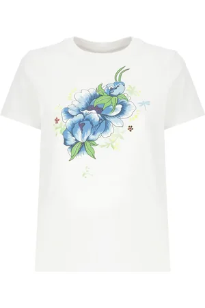 Kenzo Tops, Dames, Wit, S, Katoen, Peonies T-shirt
