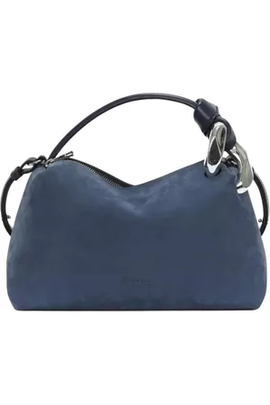 J.W.Anderson Tassen, Dames, Blauw, ONE Size, Leer, Navy Suede Corner Bag