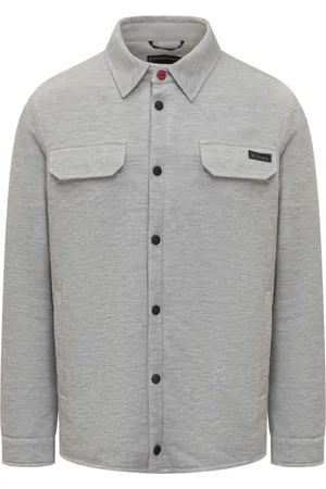 Kiton Jassen, Heren, Grijs, M, Katoen, Overshirt met logopatch en knopen