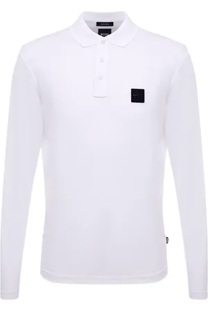 HUGO BOSS Tops, Heren, Wit, L, Katoen, Polo van katoen met lange mouwen en borstlogo