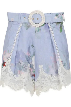 ZIMMERMANN Korte broeken, Dames, Veelkleurig, S, Leer, Everley Lace Trim Tuck Short