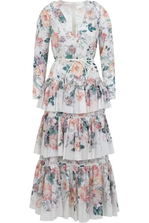 ZIMMERMANN Kleedjes, Dames, Veelkleurig, S, Katoen, Acacia Gelaagde Maxi-jurk
