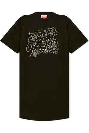 Kenzo Kleedjes, Dames, Zwart, S, Katoen, T-shirt Jurk met Cut