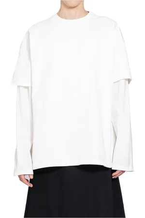 Jil Sander Tops, Heren, Wit, S, Katoen, Coconut Crewneck T-shirt met Logo Print