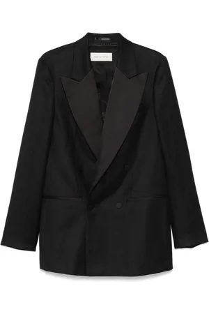 DRIES VAN NOTEN Jassen, Heren, Zwart, M, Zwarte double-breasted jas met knoopsluiting