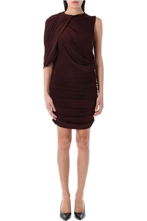MAGDA BUTRYM Kleedjes, Dames, Bruin, XS, Bordeaux Asymmetrische Gedrapeerde Mini Jurk