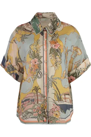ZIMMERMANN Blouses & Shirts, Dames, Veelkleurig, M, Shirt met korte mouwen en bloemenprint