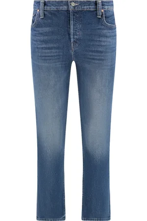 Mother Jeans, Dames, Blauw, W28, Katoen, Enkellange Rechte Jeans met Vijf Zakken