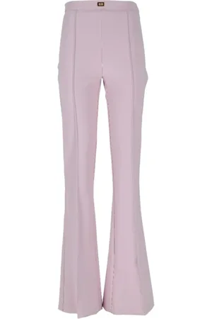 Elisabetta Franchi Broeken, Dames, Paars, L, Wijde Stretch Crêpe Broek met Logo