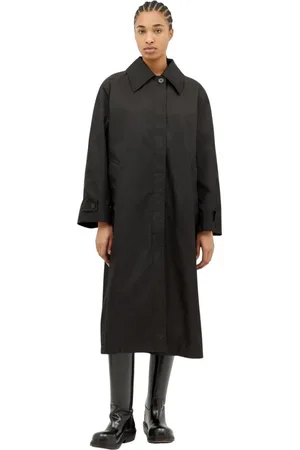 Jil Sander Mantels, Dames, Zwart, S, Shell Weave Regenjas met gespreide kraag