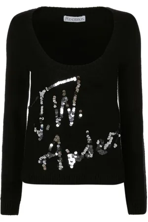 J.W.Anderson Truien, Dames, Zwart, L, Wol, Sequin Logo Wollen Trui