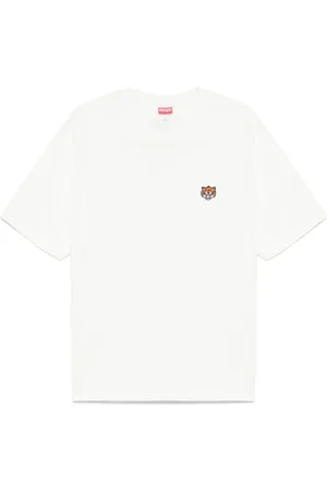 Kenzo Tops, Heren, Wit, L, Katoen, T-shirt met ronde hals en borduursel