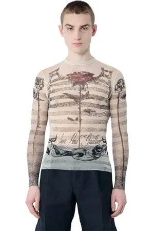 Jean Paul Gaultier Tops, Heren, , M, Tattoo Rose Bird Mesh Top