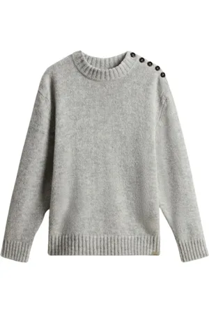 Woolrich Truien, Dames, Grijs, M, Wol, Alpaca Blend Trui met Knopen op de Schouder