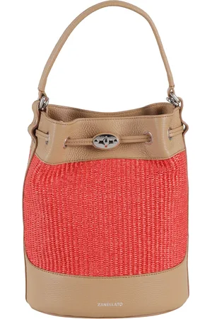 Zanellato Tassen, Dames, Rood, ONE Size, Leer, Rode Rieten Bucket Tas